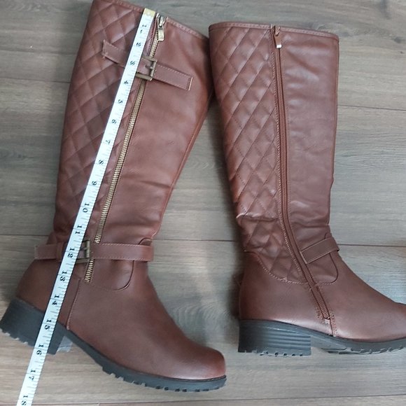 Quilted Knee High Western Boots - Brown - Picture 3 of 8